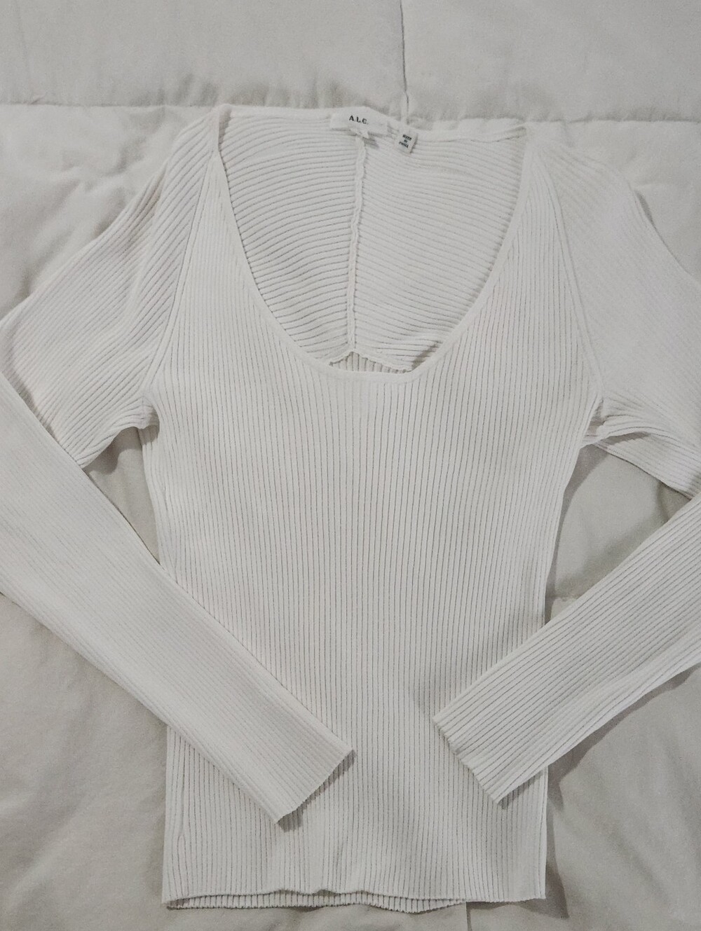 A.L.C. Stretch Knit Top White Ribbed Size XL